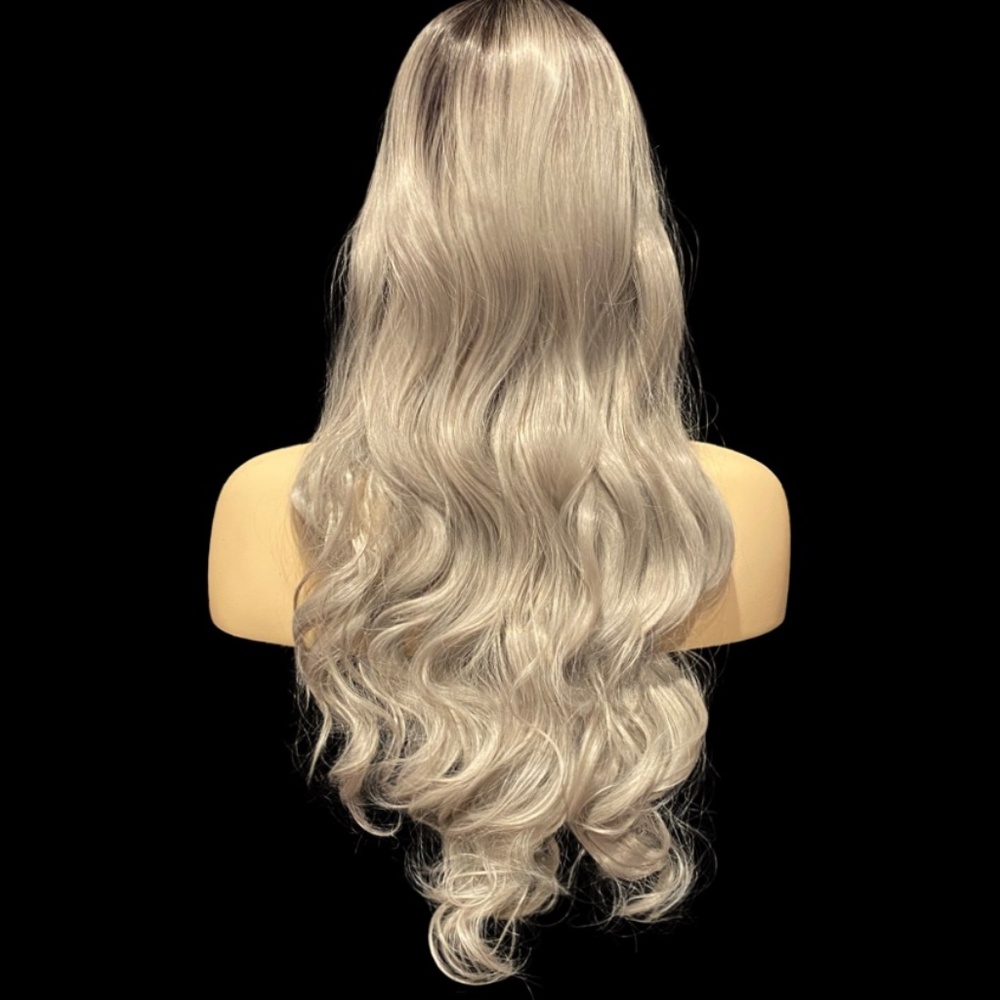 Gray Wig with  Black Roots 300g,  26" Body Wave